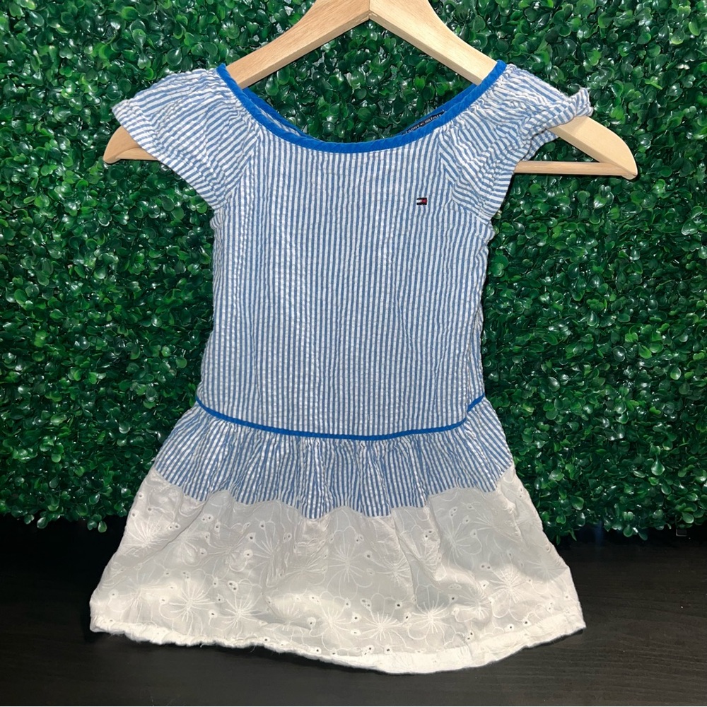 Tommy Hilfiger Toddler Girls Blue And White Striped Dress